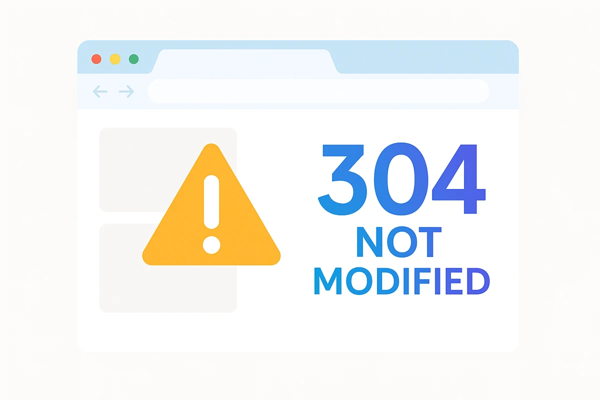 304 Not Modified – แจ้งเตือน Browser Cache หน้าเว็บแสดง 304 Not Modified พร้อมไอคอนเตือนสีเหลือง บ่งบอกการใช้ browser cache