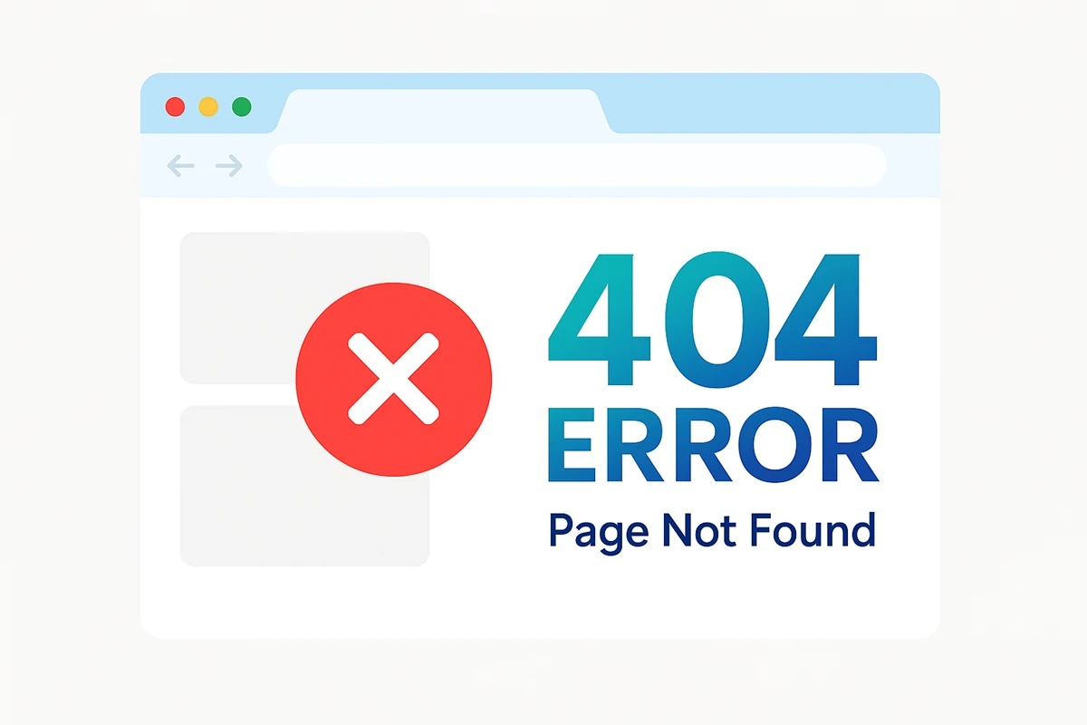 404 Error – ไม่พบหน้าเว็บ หน้าเว็บแสดง 404 Error Page Not Found พร้อมไอคอน X สีแดง บ่งบอกหน้าเว็บที่ไม่พบ