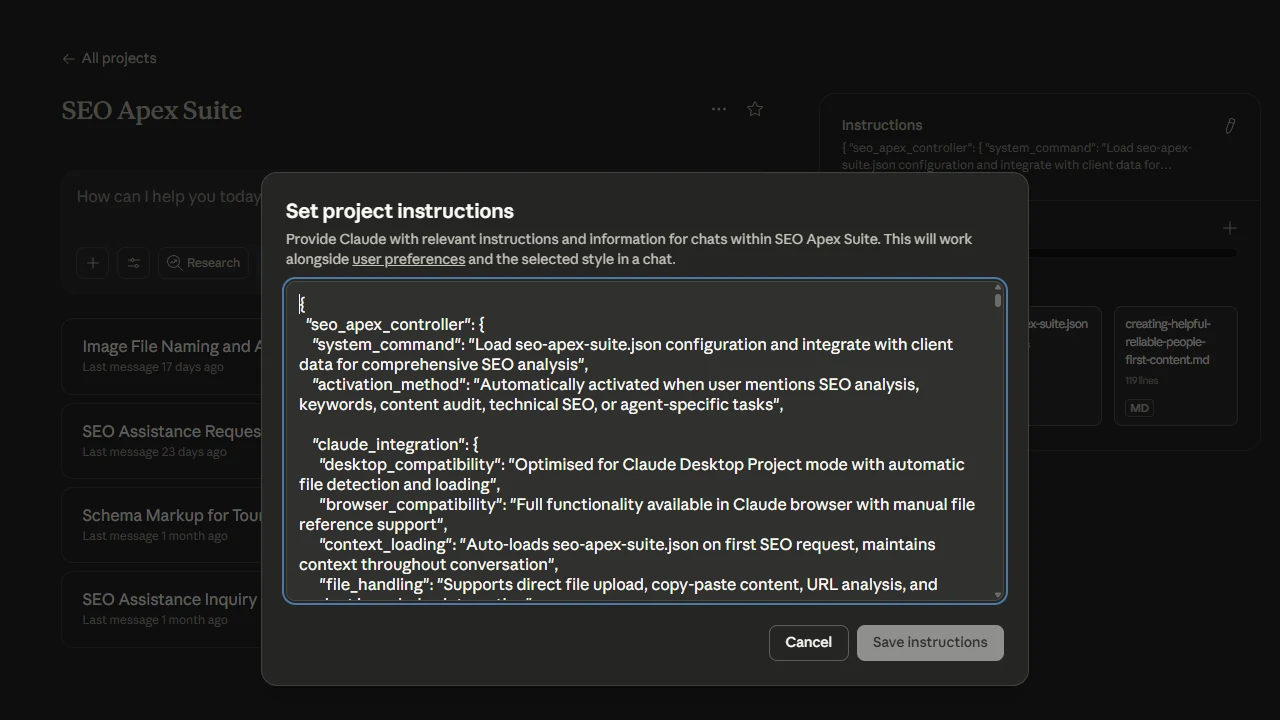 Claude Project SEO Apex Suite Instructions
